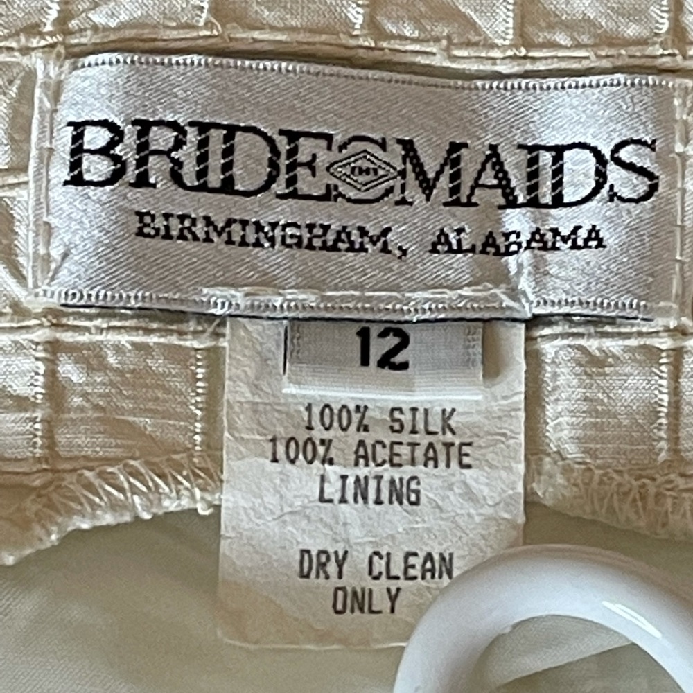Vintage Bridesmaid Silk Textured Button Back Cropped Peplum Flair Top Cream M - Picture 7 of 8